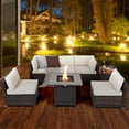 thumbnail image 2 of Costway Patio Rattan Furniture Set 30'' x 30'' x 25'' Mix Brown Fire Pit Table Cover (7 Pieces), 2 of 9