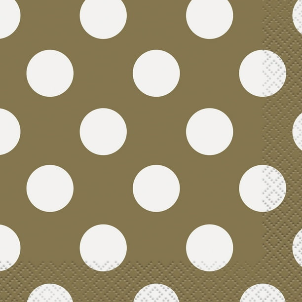 Polka Dot Paper Beverage Napkins, Gold, 16ct