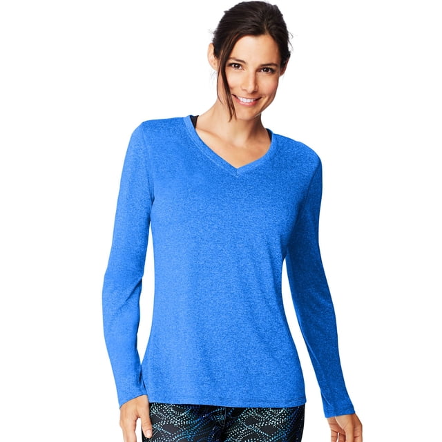 Hanes T-Shirt à Manches Longues à Col en V pour Femmes Sport Cool DRI Performance, S