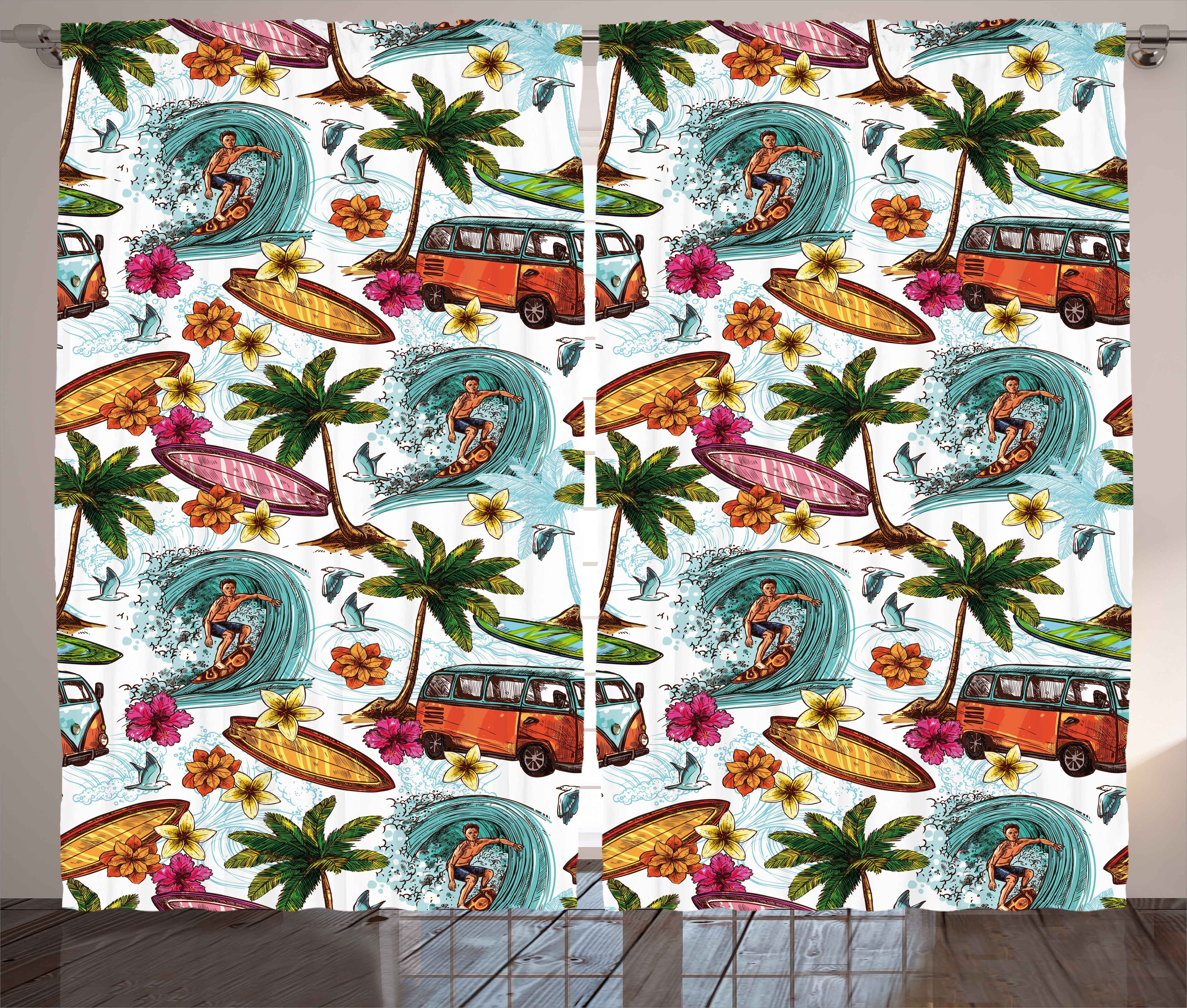 Ocean Curtains 2 Panels Set Hawaiian Surfer On Wavy Deep Sea