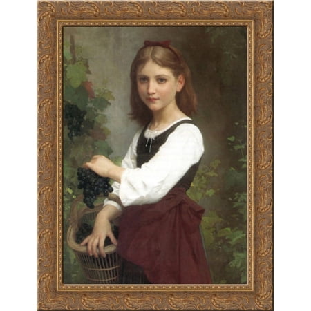 Young Girl Holding a Basket of Grapes 20x24 Gold Ornate Wood Framed Canvas Art by Bouguereau, Elizabeth Jane Gardner