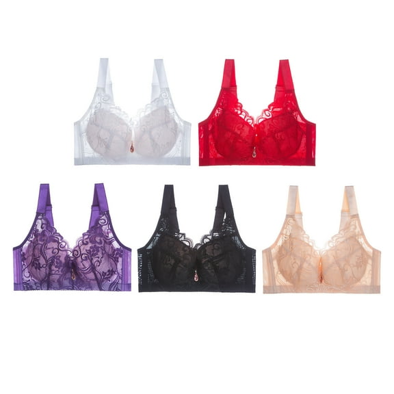 Samickarr Minimizer Front Closure Bras For Women Full Coverage 5Pc Women'S Thin Sexy Underwear Without Steel Ring Large Size Front Buckle Back