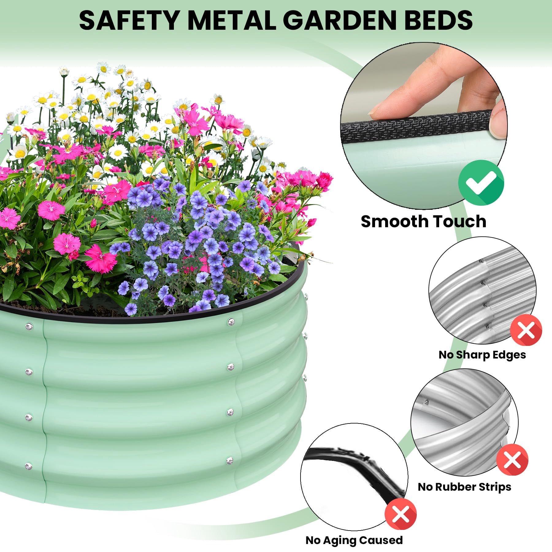 Yeshouse Round Galvanized Raised Garden Bed - 2FT/3FT/4FT Sizes - Outdoor Flower & Vegetable Bed - Heavy - Duty & Open - Bottom Design
