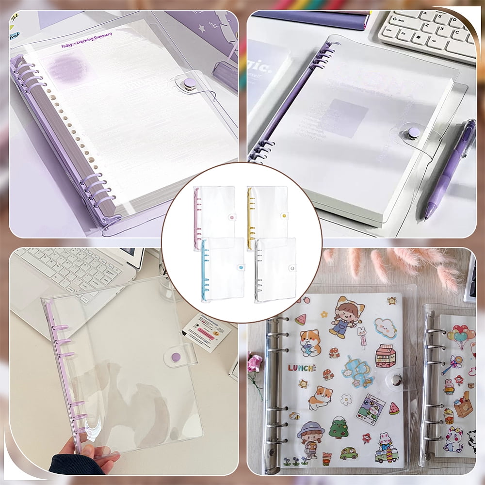 4Pcs A5 Transparent Soft PVC 6-Ring Binder Cover 4Color Soft Notebook Planner Folder PVC Covers Binder 6-Hole Binders Notebook