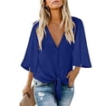 thumbnail image 2 of IROINNID Womens Long Sleeve V-Neck Shirts Solid Three Quarter Tee Home Popular Blouse Tops,Blue, 2 of 6