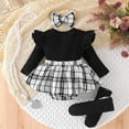 thumbnail image 5 of Gubotare Baby Girl Romper Long Sleeve Baby Girls Daisy Romper Bowknot Bodysuit+Headband Long Sleeve Playsuits Floral Jumpsuit Fall Winter Clothes 0 3 6 9 12 18 24 Months (Black,3-6 Months), 5 of 9