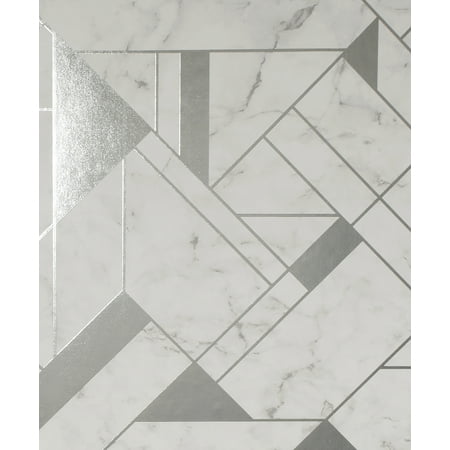 Advantage Gulliver Silver Marble Geometric Unpasted Vinyl Wallpaper  20.5-in by 33-ft  56.4 sq. ft.