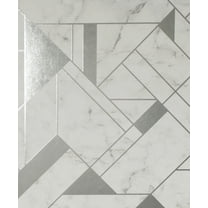 Advantage Gulliver Silver Marble Geometric Unpasted Vinyl Wallpaper, 20.5-in by 33-ft, 56.4 sq. ft.