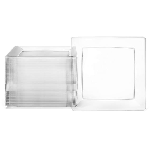 Oasis Creations Clear Square Plates Set 6.5" - 50 count - Premium Hard Clear Disposable Plastic - Disposable and Reusable - Salad Plate - Appetizer Plate - Dessert Plate - Party Plate Set