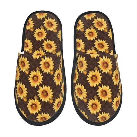 Balery Chocolate Plaid Sunflower A Slient Indoor Furry Fleece Comfort House Shoes Soft Non-Slip Home Shoes Cotton slippers House Slippers-- Medium