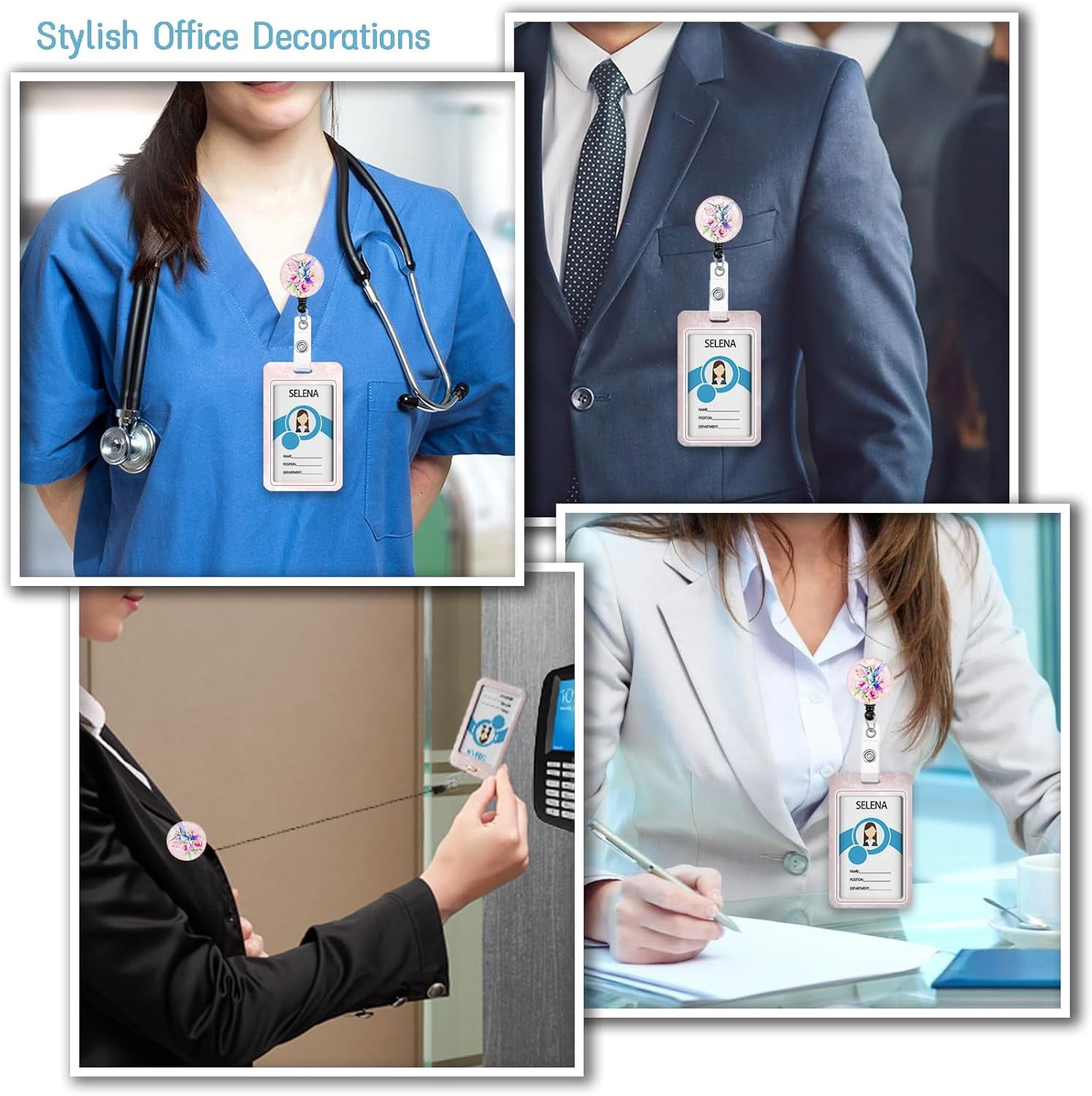 MaxxMarket Bird Badge Holder with Retractable Lanyard, Pink Lanyards for ID Badges Name Tags Vertical Card Holder, Detachable Lanyard Badge Reel Retractable, Teacher Nurse Workers Women Office Gifts