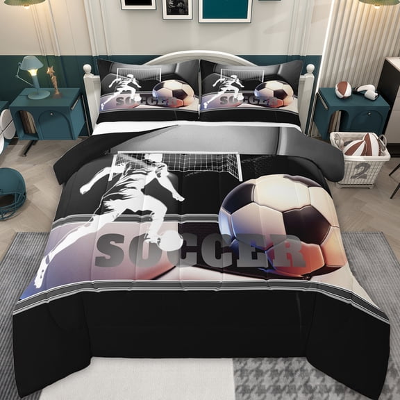 Feelyou Cartoon Football Athlete Full Size Comforter Sets, Soccer Sports Gaming Bedding Comforter Set, Teens Kids Boys Girls Reversible Bedding Sets, Luxury Bedroom Decor, 3 Pieces