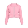 thumbnail image 6 of Women's Lightweight Full Zip Hoodie Sweatshirt Long Sleeve Ruffle Flared Hem Hooded Tops Casual Daily Look., 6 of 7