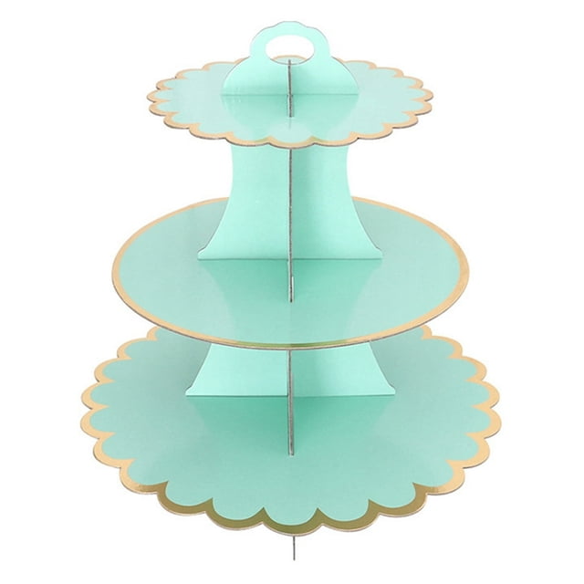 PENGXIANG 3 Tiers Cupcake Stand Bronzing Edge Disposable Paper Cake Dessert Pastry Holder Display Rack Tower Baby Shower Birthday Graduation Wedding Party Supplies White One Size