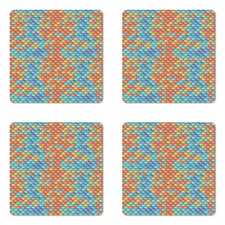 

Fish Coaster Set of 4 Maritime Animal Scales Pattern Abstract Geometric Half Circles Mermaid Tail Design Square Hardboard Gloss Coasters Standard Size Multicolor by Ambesonne