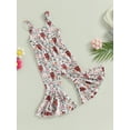 thumbnail image 3 of Bagilaanoe Toddler Baby Girl Jumpsuit Sleeveless Flower Print Romper Overalls 6M 9M 12M 18M 24M 3T 4T Kids Long Flare Pants Summer Outfits, 3 of 8