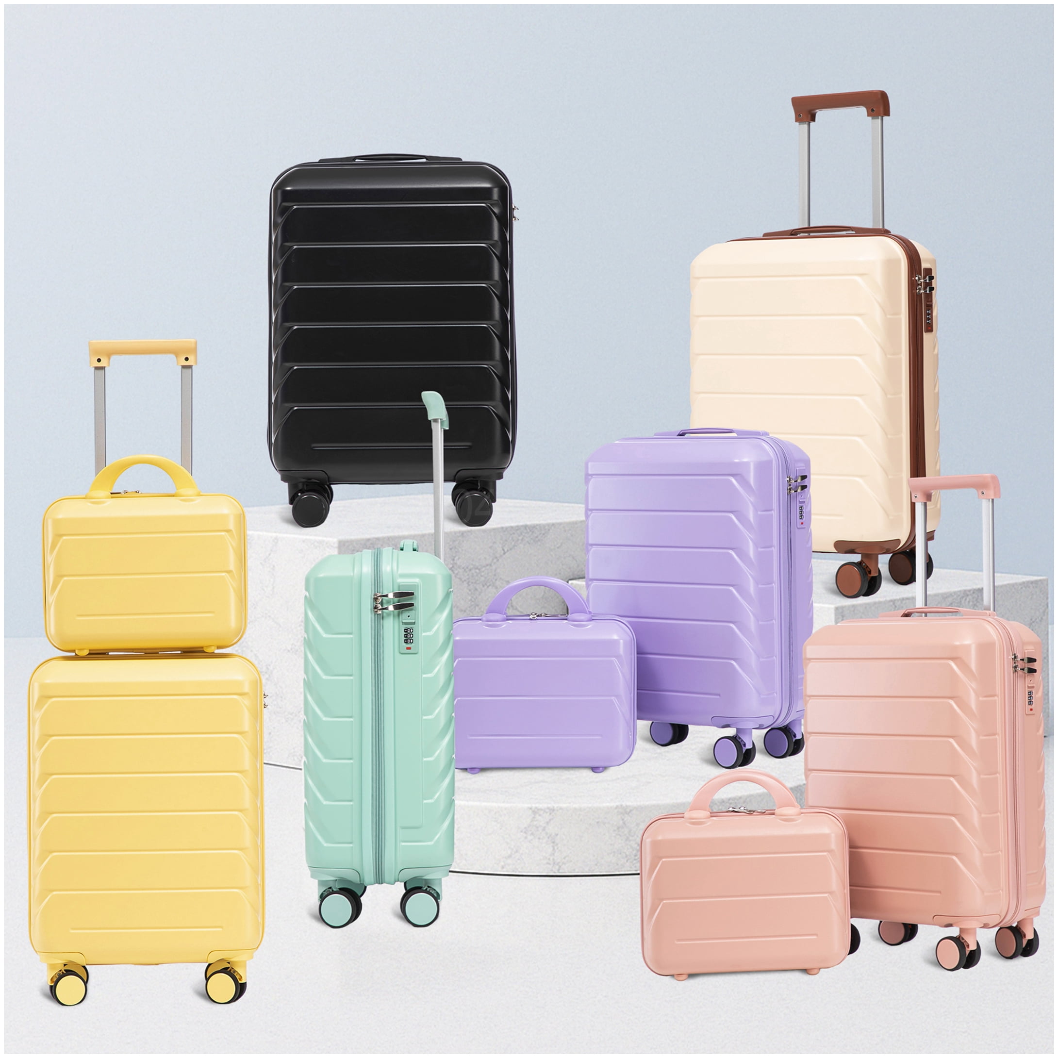 ABS Pink Spinner Luggage Set with Cosmetic Case, TSA Lock for Carry-On