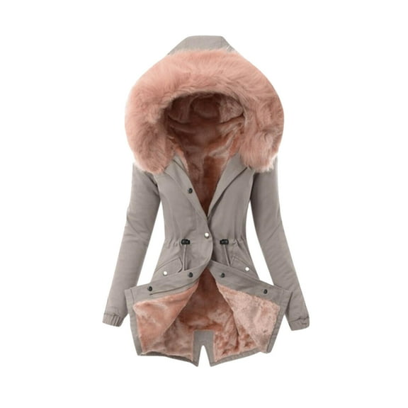 Bibifish Womens Jackets Slim Fit Fleece Lined Drawstring Hooded Jackets Pockets Zip Up Coats Comfy And Cozy Ladies Windproof Outerwear