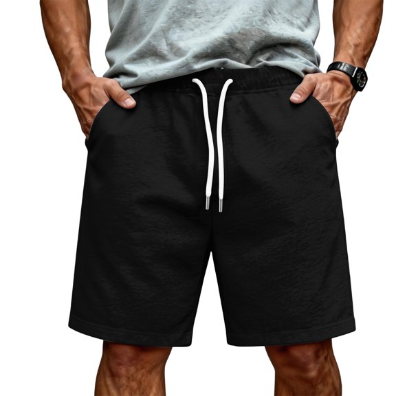 Resicozy Mens Casual Shorts Cotton Elastic Waist Shorts Drawstring Summer Beach Shorts with Pockets Black XL