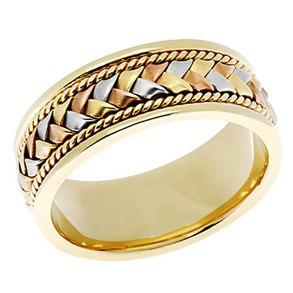 14k Tri-Color Gold 8MM Hand Braided Design Wedding Band Comfort fit ...