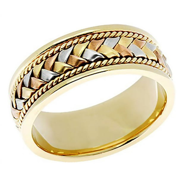World Jewels & Co - 14k Tri-Color Gold 8MM Hand Braided Design Wedding ...