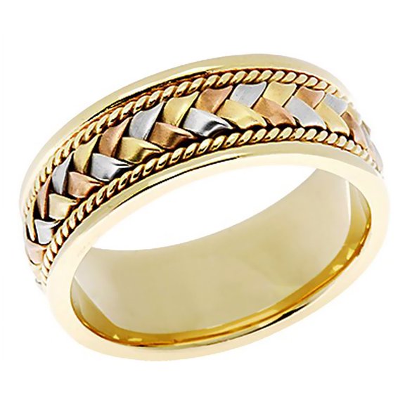 14k Tri-Color Gold 8MM Hand Braided Design Wedding Band Comfort fit Size 13