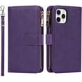 thumbnail image 2 of Wallet Case Compatible with iPhone 11 Pro Case,[9 Card Slots] [Wrist Strap] [Stand Feature] Zipper Cash Pocket Magnetic Leather Cover Shockproof Slim Case for iPhone 11 Pro,5.8 inch Purple, 2 of 14