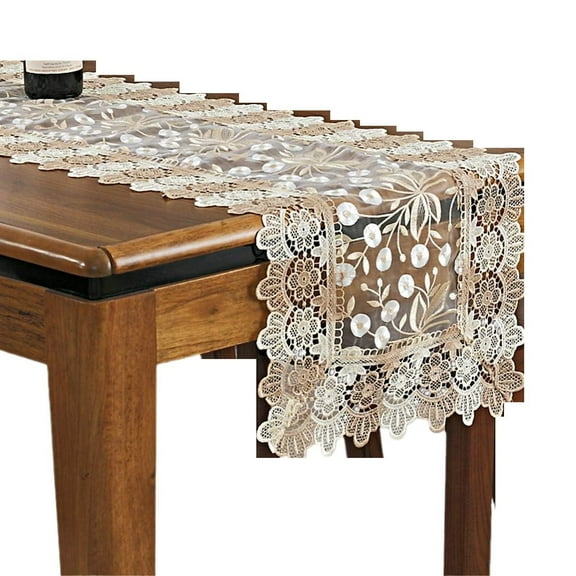Lace Floral Embroidery Table Runner, Polyester Rectangle Transparent Dresser Scarf for Home Dining Room Tabletop Decoration