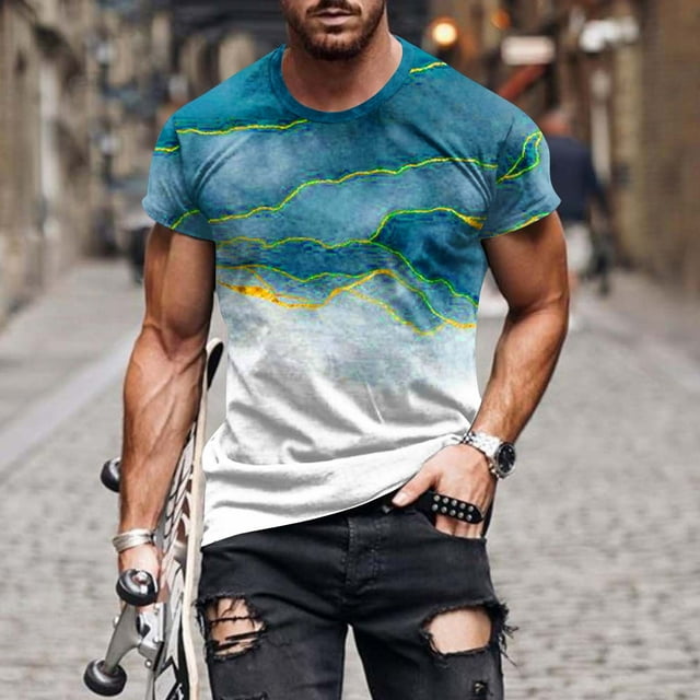 Qertyioot Chandails de Sport pour Hommes, T-Shirt Décontracté à Col Rond Imprimé, Chandail de Sport D\'entraînement Physique à Manches Courtes