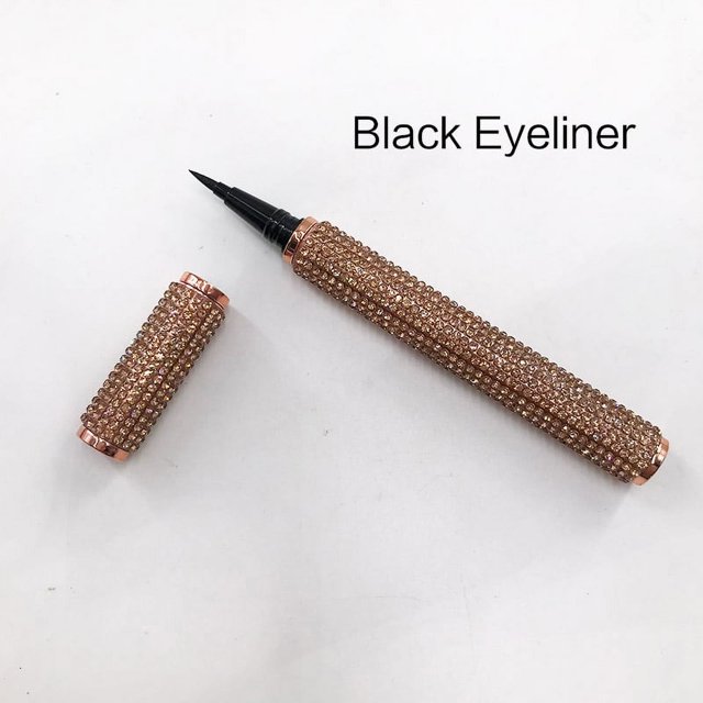 Lápiz Delineador de ojos negro autoadhesivo, delineador de Ojos de diamantes de imitación, pegamento de larga duración con flor (Black 204 50 pieces a lot
