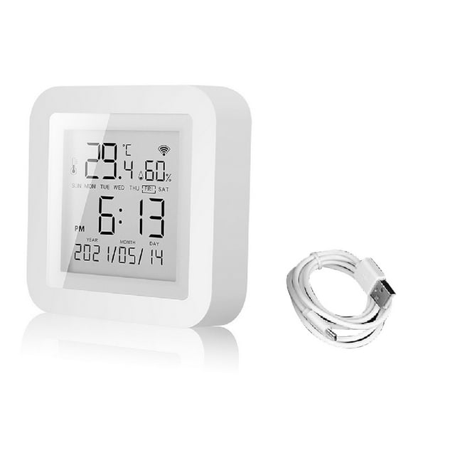 Bgsha For Tuya Smart WiFi Thermometer Hygrometer Indoor Room Digital TemperatureSensor APP Remote Alarm Work With Alexa- Google- Home
