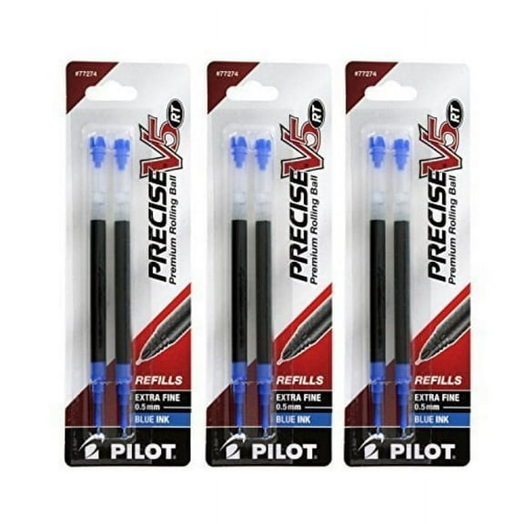 Pilot Precise V5 RT Ink Pen Refills, Extra Fine Point, 0.5 mm, Blue, 6 Pack