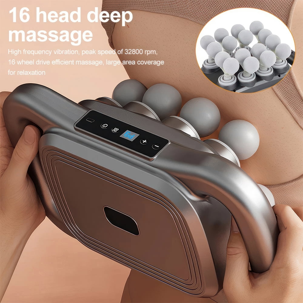 16-Head Deep Tissue Massage Gun Set, 9 Modes & 9 Intensity Levels, Percussion Muscle Massager with Light Therapy, Smart Timing & USB-C Charging for Back/Shoulders/Legs/Waists Pain Relief
