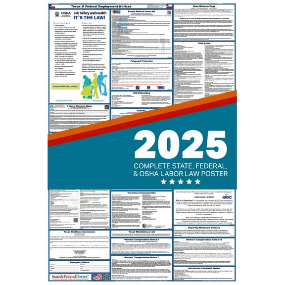 Texas State and Federal Labor Law Poster 2025 , All In One | English-Paper