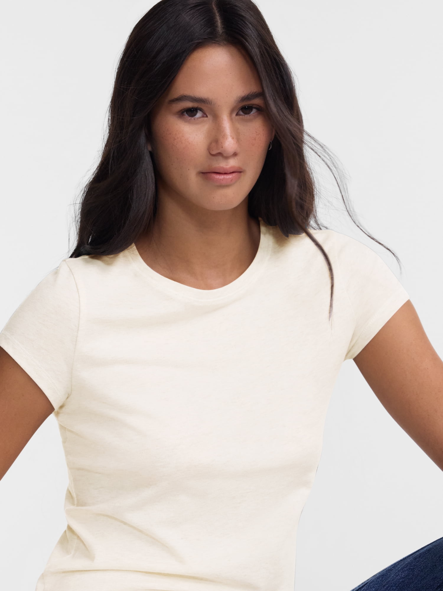 No Boundaries Crewneck Tee with Short Sleeves, Women's XXS-XXL