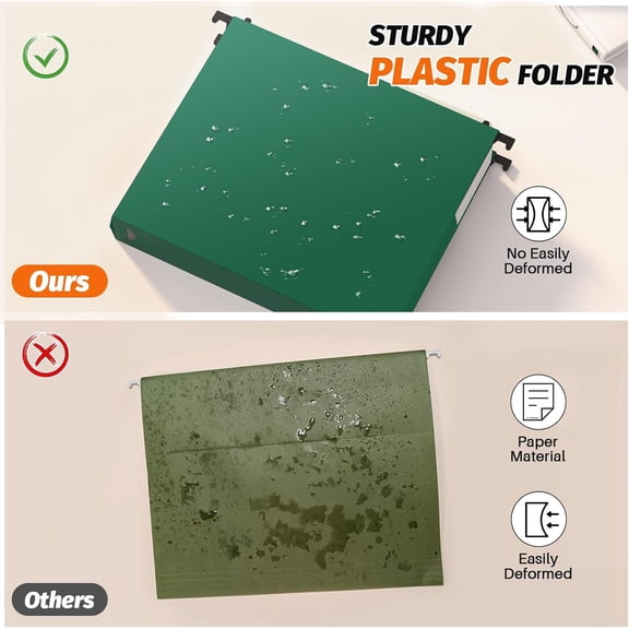 EISRUNGF 12-Pack Green Extra Capacity Hanging File Folders – Letter Size, 2-Inch Expansion, Reinforced Accordion Pockets for Office Home Organization