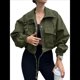 thumbnail image 1 of Chaqueta Corta para Mujer, Anorak Utilitario Extragrande con Cremallera y Bolsillos Verde M, 1 of 8