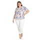 thumbnail image 5 of Blusa estampada de manga corta Roman Fashion, Tallas Extras, 5118 (Flor azul) azul 42, 5 of 6