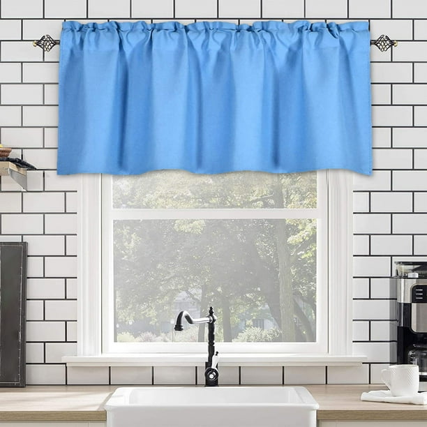 Cortina de poliéster con cenefa para cocina, sala y comedor. 145 x 45 cm. Bloquea la luz y se puede lavar a máquina. Gris, verde, azul, rosa, celeste y negro.