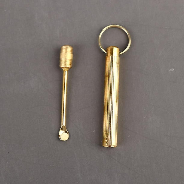Gold Brass Snuff Spoon Sniffer Hoover Metal Pipe Shovel Key Chain Pocket Size