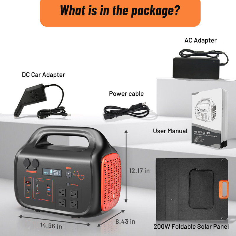 Portable Power Station 1000W - Solar Generator 1024Wh with 200W Solar Panel, USB-C Power Bank for Camping Outdoor Home Backup