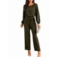 thumbnail image 2 of Womens Dressy Jumpsuits Long Sleeve Belted Wide Leg Pants Romper Jumpsuit Wedding Guest Outfits Army Green L, 2 of 9