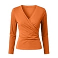 thumbnail image 5 of QINGFSAP Womens Cross Wrap V Neck Ruched Long Sleeve Shirts Stretchy Fitted Basic Casual Daily Solid Layering Tops, 5 of 6