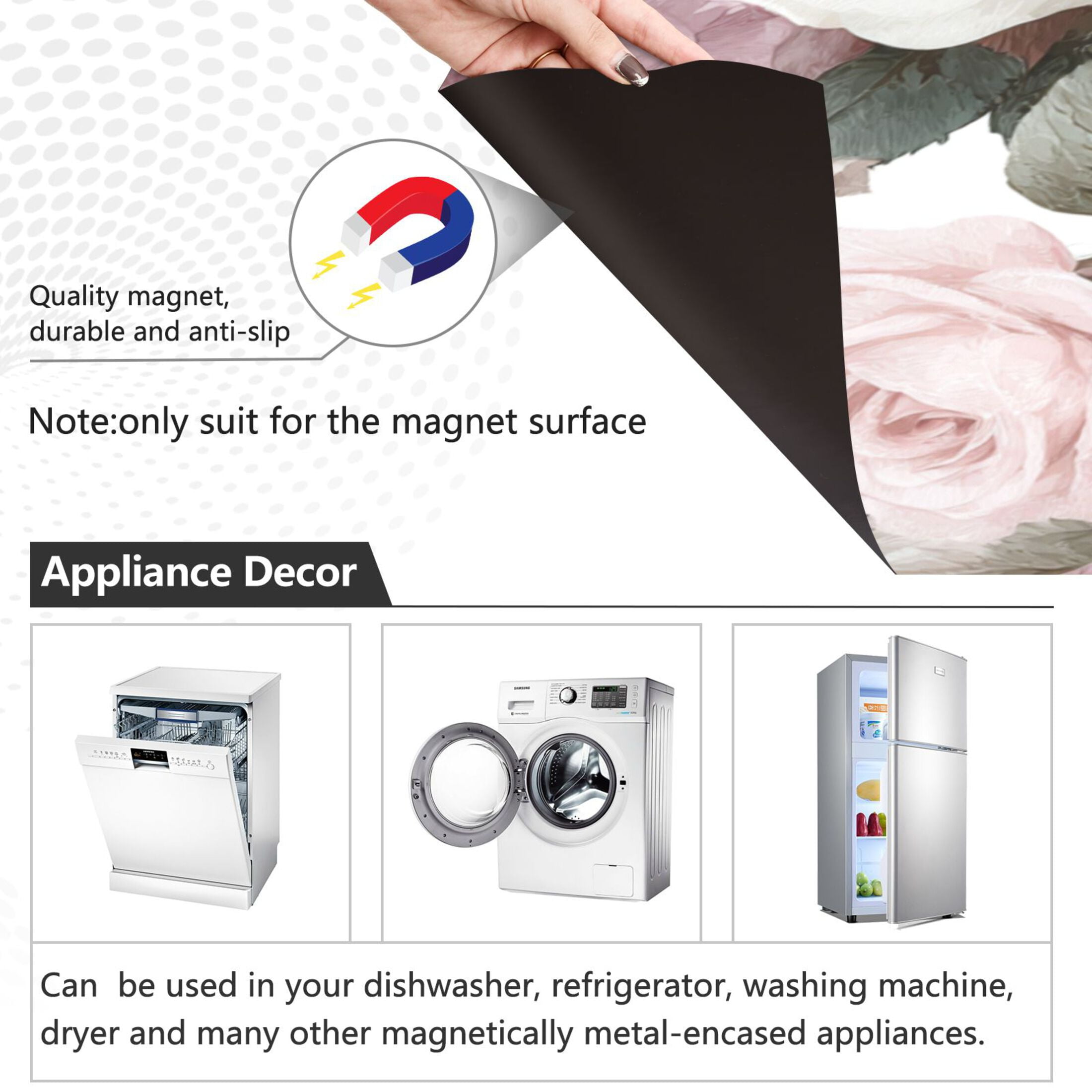 Dishwasher Magnetic Refrigerator Magnet Cover Sticker Home Decorative 23"x26" Roses on A Gray Background