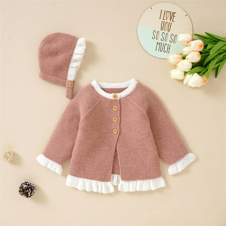 

kpoplk Baby Girl Boy Knit Cardigan Sweater Warm Pullover Tops Toddler Solid Ruffled 6month-9month Baby Girl Clothes(Pink)