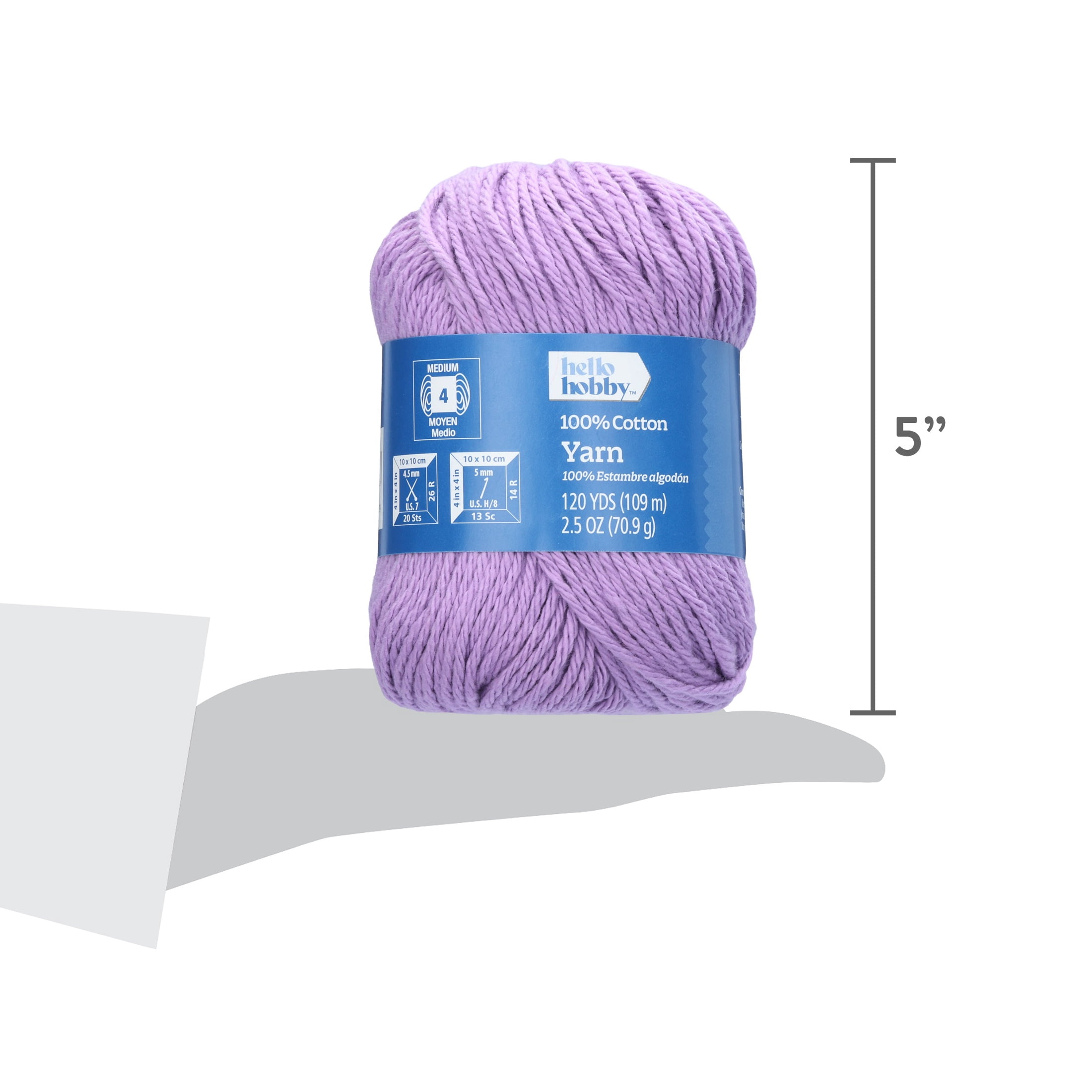Hello Hobby Size 4 Medium Weight Cotton Violet Yarn, 2.5 oz, 120 yds