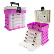 Storage Tool Box-Durable Organizer Utility Box-4 Drawers 19 Compartments Each for Camping Supplies and Fishing Tackle by Wakeman Outdoors (Pink)
