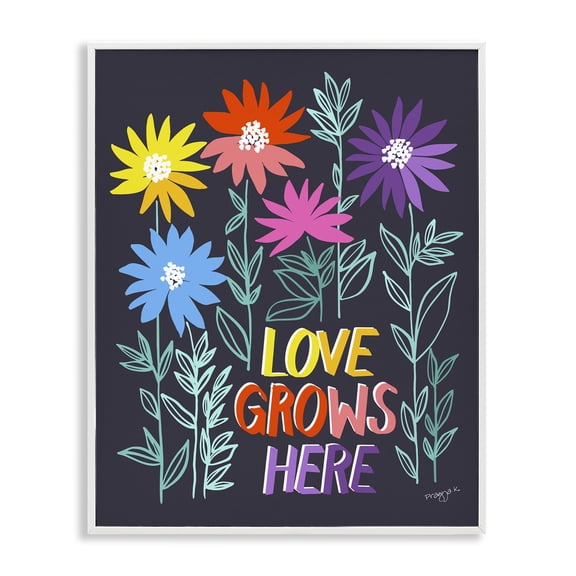 Stupell Industries Eclectic Love Grows Here Phrase White Framed Giclee Art, 11 x 14, by Pragya Kothari