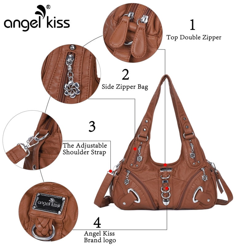 Angelkiss Hobo Shouder Purses for Women Crossbody Bag with Adjustable Long Straps Ultra Soft with Multiple Pockets