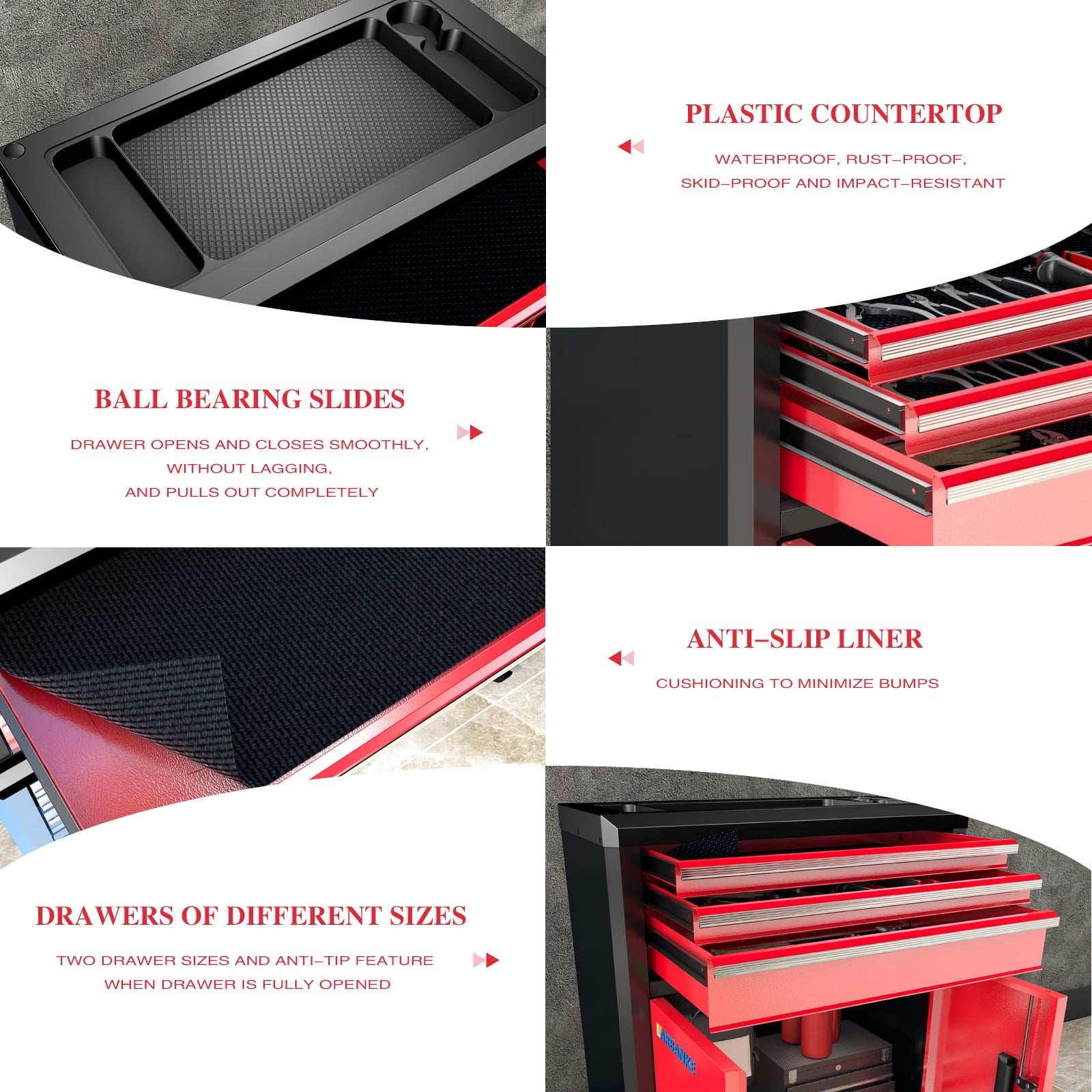 Rolling Tool Chest, 3 Drawers & 2 Doors Metal Tool Box, Heavy Duty Tool Cabinet with 360° Swivel Wheels, Lock & Keys, Stackable with 4/5/7-Drawer Units via Connecting Rods